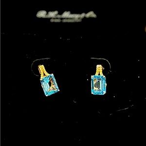 Blue Topaz and Diamond Stud Earrings in 14K Yellow Gold